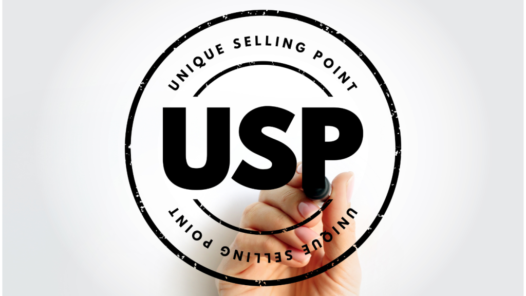 Hand drawing a stamp with the letters 'USP' in bold, representing Unique Selling Point.